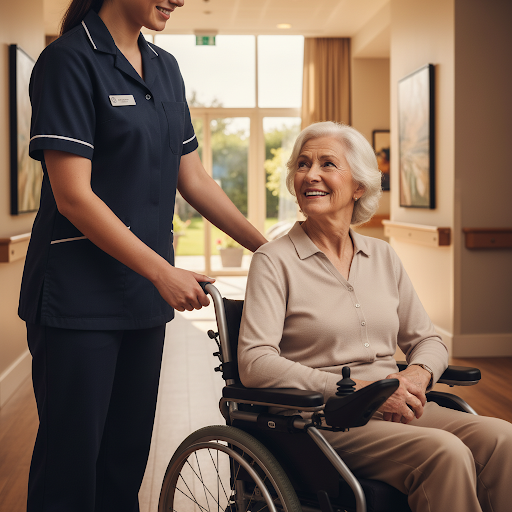 Compassionate driver assisting resident